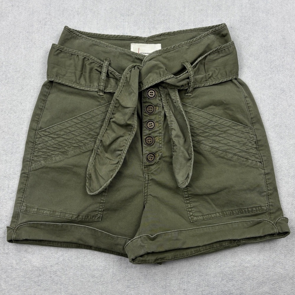 by Anthropologie Shorts Womens 4 Green Utility High Rise Button Fly Belt Safari